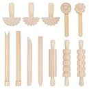 OLYCRAFT 12pcs Wooden Dough Tool Set Wooden Paint Clay Stampers Plasticine Clay Wood Tools DIY Slime Soft Plasticine Supplies Includes Rollers Hammer Party Pack Wood Pottery Tools