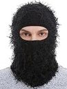 ROXUN Distressed Balaclava Ski Mask, Shiesty Yeat Airsoft Custom Camo Knitted Face Mask for Men/Women, Black, One Size