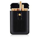 Cigarette Case with Lighter Cigarettes Box King Size Portable Full Pack 20pcs Regular Size Cigarettes USB Lighters 2 in 1 Rechargeable Flameless Windproof Electric Lighter(Black)