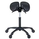 Master Massage Berkeley Ergonomic Posture Saddle Chair-Two-Part Saddle Stool- Hydraulic Swivel Rolling Seat Stool with Adjustable Title Angle and Height -Black