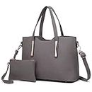 Miss Lulu Leather Tote Handbags for Women Ladies Top Handle Bag Laptop Shoulder Bag Set Large Capacity Grey