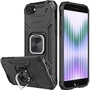 Honeyview ShockProof Case for iPhone SE 2020/2022, iPhone 8/7/6s/6 with Ring Kickstand, Bumper Armour Phone Cover for Apple iPhone SE 2nd 3rd Generation - Black