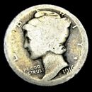 1916-D moneda de diez centavos de plata mercurio ---- bonita moneda de fecha clave ---- #GG870