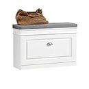 SoBuy FSR82-L-W Shoe Cabinet,Hallway Shoe Bench Shoe Rack Shoe Cabinet with Flip-Drawer and Seat Cushion
