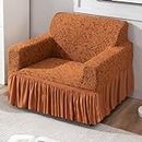 Hokipo Woven Jacquard Elastic 1 Seater Sofa Frill Cover Stretchable Slipcover (Ar-4646-J4) - Brown