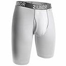 2UNDR Mens Swing Shift 9" Long Leg Boxers Underwear White/Grey
