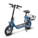 Phantomgogo Commuter R1 - Electric Scooter for Adults - Foldable Scooter with Seat & Carry Basket - 450W Brushless Motor 36V - 15MPH 265lbs Max Load E Mopeds for Adults (Blue)