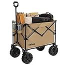 Chihee Camp Garden Cart Foldable Wagon Heavy Duty Large Capacity Portable Trolley Durable Design Adjustable Handle with Brake for Camping Outdoor Garden Working