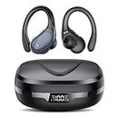 CASCHO Wireless Earbuds Bluetooth Headphones 60Hrs Playtime HD Stereo Audio Digital LED Display Over-Ear Earphones with Earhook Waterproof Headset with Mic for Sport Running Workout (Black)