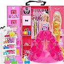 ebuddy 105 Pcs Doll Closet Wardrobe Set Dream Closet Playest Toys Doll Clothes and Accessories for 11.5 Inch Girl Doll Including Wardrobe,Shoes Rack,Dress,Shoes Hangers,Necklace (No Doll)
