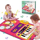 Alfombra de piano: juguetes para bebés para niñas de 1 año, alfombra de música 2 en 1 con teclado y batería