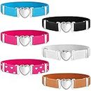 6 Pieces Girls Elastic Stretch Belts Kids Waist Belt Adjustable Uniform Belt for Teen Kids Girls Dresses Heart Belt (Silver Buckle)