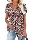 Womens Short Sleeve Tunic Top Henley V Neck Blouse with Ruffle Hem Casual Summer Tops 3XL