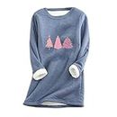 JISDFKFL Sweatshirts for Women Uk Cute Winter Warm Long Sleeve Fleece Sherpa Lined Fall Pullover Ugly Novelty Xmas Graphic Merry Christmas Tree Graphic Crewneck Solid Color Tops Black of Friday