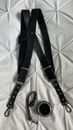 Custom Made Black Leather Dual Camera Strap with CF Card and Lens Attachments