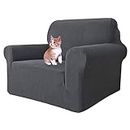 MAXIJIN Stretch Chair Cover Chair Slipcovers with Arms, 1-Piece Couch Sofa Chair Covers for Living Room, Non Slip Armchair Cover (31"-46") Furniture Protector Dogs Pet Friendly (Chair, Grey)