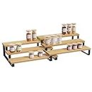 SONGMICS Spice Rack, Set of 2 Cabinet Shelf Organizers, 3-Tier Extendable Spice Holder, Bamboo, Stackable, for Pantry, Cupboard, Countertop, Natural and Black UKCS016N01