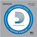 D'Addario PL020 Single Plain Steel .020 Guitar String, Set of 3