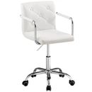 VECELO Office Stool Removable Armrests Cushioned Ergonomic Faux Leather White