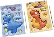 AK Store (Pack of 2) Cartoon Rainbow Scratch Paper Note, DIY Art Book with Wooden Stylus Scratching Tool for Kids, Girls, Boys Birthday Gifts (Dinosaur)