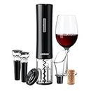 muson Electric Wine Opener, Automatic Corkscrew with Foil Cutter, 2 Vacuum Stopper, Aerator Pourer, Wine Bottle Opener Battery Operated 4-in-1 Gift Set for Wine Lover Home Kitchen