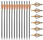 12 Pack Hunting Crossbow Bolts Carbon Crossbow Arrows 18/20/22 Inch and Hunting Broadheads 6 Pack,Archery Hunting Arrows with 4" Vanes and Replaced Arrowhead Tip (18 inch Orange)