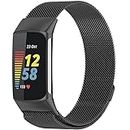 TASLAR Magnetic Mesh Loop Bands Clasp Adjustable Stainless Steel Metal Strap Bracelet Replacement Wristband for Fitbit Charge 5, Black
