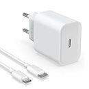 Chargeur Rapide USB C 20W, Certifié MFi Chargeur iPhone et Câble de Charge iPhone, Adaptateur PD 3.0 et Câble USB C vers Lightning 1M pour iPhone 14/14 Pro/14 Pro Max/14 Plus/13/12/11/XS/iPad