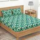 Green Velly Indian 144 TC Cotton Double Size bedsheets with 2 Pillow Covers,Turquoise and White