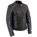 Milwaukee Leather ML1952 Women's Black and Purple Motorcycle Scooter Jacket with Stud Wing Reflective Embroidery - X-Large