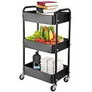 3-Tier Metal Storage Organizer Rolling Utility Trolley Cart - Home Kitchen Bathroom Bedroom Office Classroom Laundry Cleaning Supplies Bar Craft Shelf Cart with Caster Wheels, College Dorm Essentials