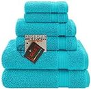 100% Cotton 6 Piece Turkish Towel Set, Ultra Soft Absorbent Bathroom Towel Set, 2 Bath Towels 2 Hand Towels 2 Washcloths, Aqua Blue Towel Set