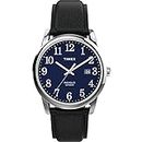 Timex Men's Easy Reader 38mm Watch – Silver-Tone Case Blue Dial with Black Leather Strap
