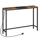 HOOBRO Console Table with Power Outlet, Behind Sofa Table, Slim Console Table for Hallway, with Charging Station, for Entryway, Living Room, Small Spaces, Rustic Brown and Black EBF114KXG01
