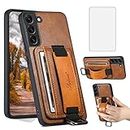 Asuwish Phone Case for Samsung Galaxy S22 Plus S22+ 5G Wallet Cover with Tempered Glass Screen Protector and Slim Stand Card Holder Leather Cell Accessories S22+5G S22plus 22S + S 22 22+ Men Brown
