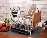 Cosmos Stainless Steel 2 Tier Omega Dish Drainer Rack With Tray & Mat, Steel Basket For Kitchen, Dish Drying Rack, Size, (LxWxH) (24x12x18 In) (61x31x46 Cm)