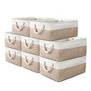 8 Pack Storage Bins Decorative Baskets Bulk Cubes Containers for Shelves Fabric Storage Basket with 2 Thick Handles, Closet, Shelf, Home, Office, Books, Bathroom (8 Pack Beige/White)