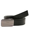 ufficio Bulchee Men's Collection textured leather belt with a flat buckle - Black/Brown (Large)