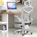 Office Chair, Magic Life Adjustable Desk Chair Flip-up Armrest, Rebound Seat Cushion, Breathable Mesh High Back, Comfortable Lumbar Support, Movable Headrest 360° Rotation, White