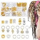 180 piezas Dreadlocks joyas anillos, ajustables de metal, perlas para el pelo, accesorios para el cabello vikingos, accesorios con caja de para trenzas, decoración de cabello (doradas y plate)