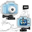 Cámara subacuática para niños,Regalo de cumpleaños de Navidad, juguete para 3, 4, 5, 6, 7, 8, 9 años, cámara de acción digital HD 1080P Con tarjeta SD de 32 GB (Azul)