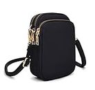 Ecohaso Women Cross Body Phone Bag, Ladies Shoulder Bags Wallet Wristlet Handbags Waterproof Nylon Mini 3 Layers Zipper Multifunctional Pouch Bag with Adjustable Strap (Black)