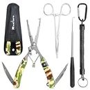 Realure 3 Pcs Portable Fishing Pliers Set with Lanyard, Include Curved Fishing Forceps, Disgorger Fishing, Multi Pliers Tool for Hook Remover, Split Ring, Fishing Gift for Men (Camo)
