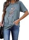 INFITTY Womens Vintage Graphic Tees Distressed Funny Printed T Shirts Round Neck Leopard Print Tops Blue Small