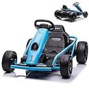 Ride on Go Kart for Kids, 24V 9Ah Battery 300W*2 Motors, 8MPH High Speed Drifting Circling Car, Slow Start Function with Music, Horn,Max Load 175lbs, Racing Toy for Kids 8-12 Years, Blue