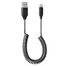 Coiled iPhone Lightning Cable, 6Ft Apple MFi Certified Retractable iPhone Charger, Short USB to Lightning Car Cable for iPhone 14/13/12/11/X (Note: Not for CarPlay)