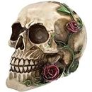 READAEER Human Skull with Rose Resin Statue Small Size Head Sculptures Skull Collectible Figurines