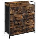 SONGMICS Drawer Dresser, Closet Storage Dresser, Chest of Drawers, 8 Fabric Drawers and Metal Frame with Handles, Rustic Brown and Black ULTS124B01