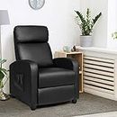 POWERSTONE Recliner Chair PU Leather Recliner with Massage Function Small Reclining Chair Single Sofa Chair Home Theater with Thicker Cushion Wing Back Reading Chair for Living Room Office (Black)