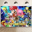Super Smash Bros Geburtstagsdekorationen, Super Smash Bros Happy Birthday Banner Hintergrund für Super Smash Bros Geburtstagsparty-Zubehör (1,5 x 0,9 m)